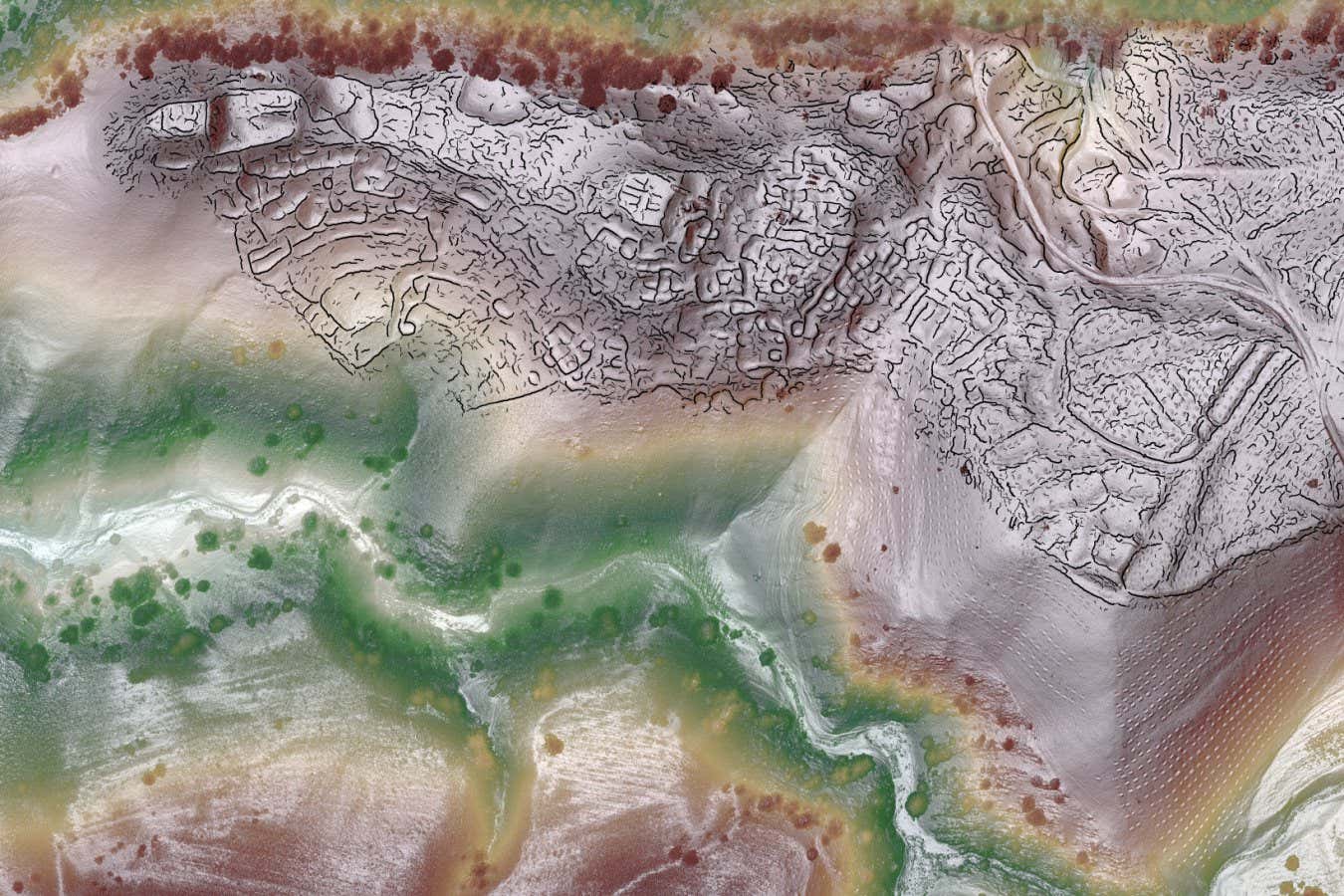 Lidar and crest lines, Tugunbulak Credit: SAIElab, J. Berner, M. Frachetti https://press.springernature.com/large-scale-medieval-urbanism-traced-by-uav-lidar-in-highland-ce/50086460