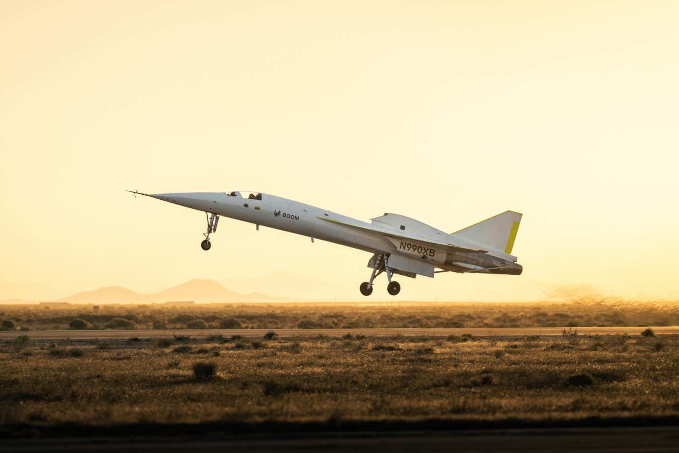 The Boom XB-1 taking off for a test flight